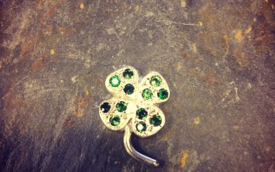Silver & emerald four leaf clover